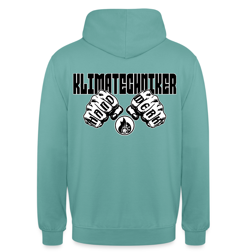 Unisex Hoodie "Klimatechniker" (beidseitig bedruckt) Pastelltürkis Unisex Hoodie {{ color }}
