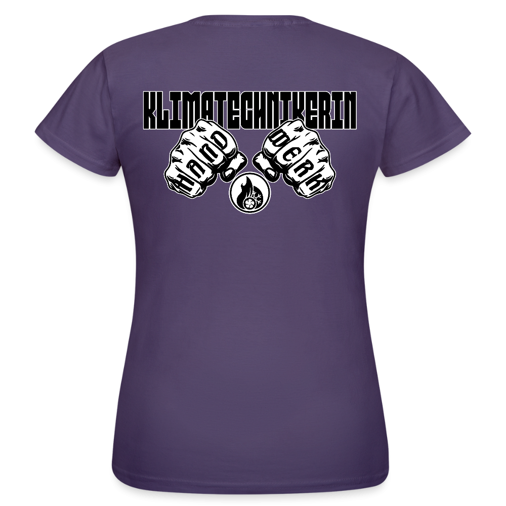 Frauen T-Shirt "Klimatechnikerin" (beidseitig bedruckt) Dunkellila Frauen T-Shirt {{ color }}