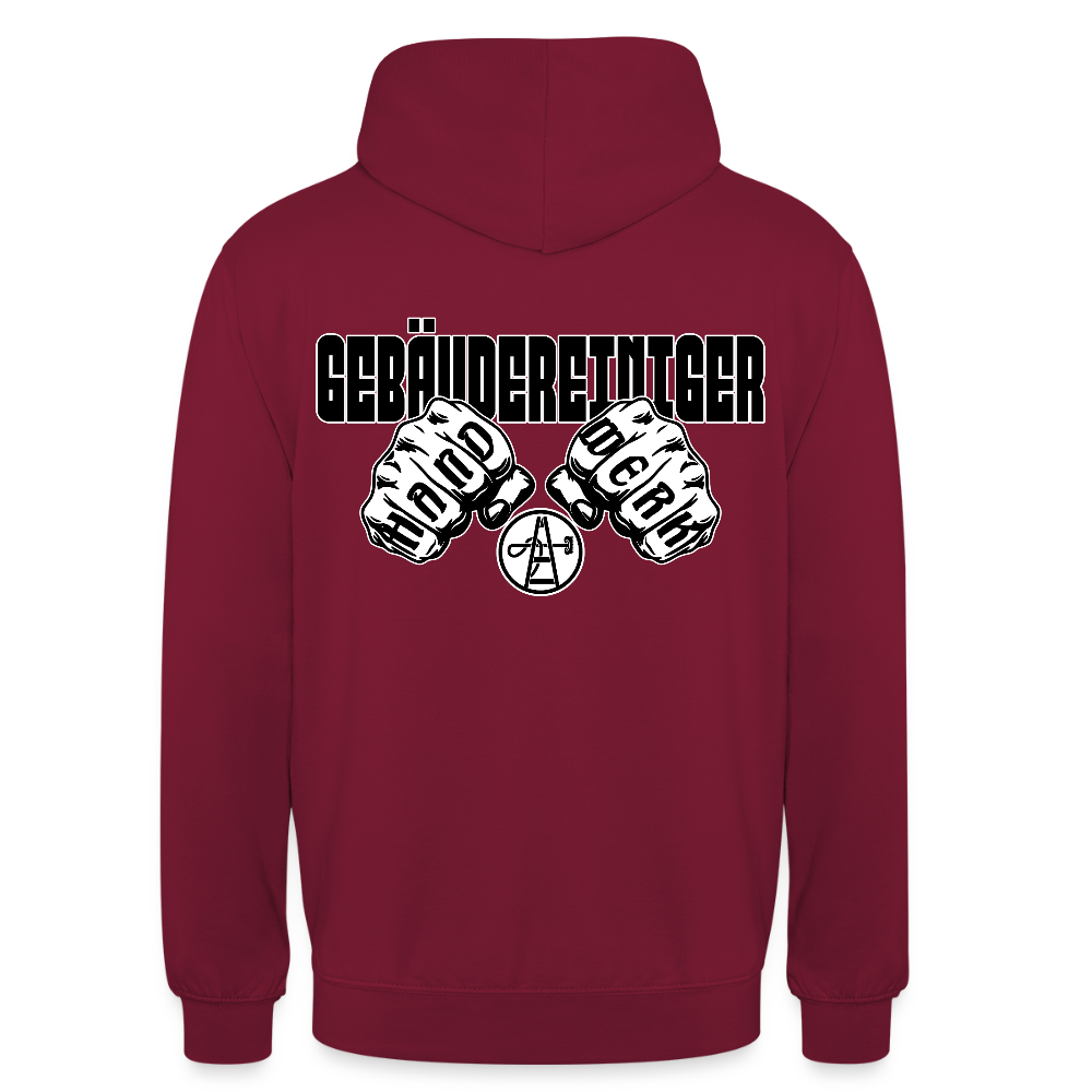 Unisex Hoodie "Gebäudereiniger" (beidseitig bedruckt) Bordeaux Unisex Hoodie {{ color }}