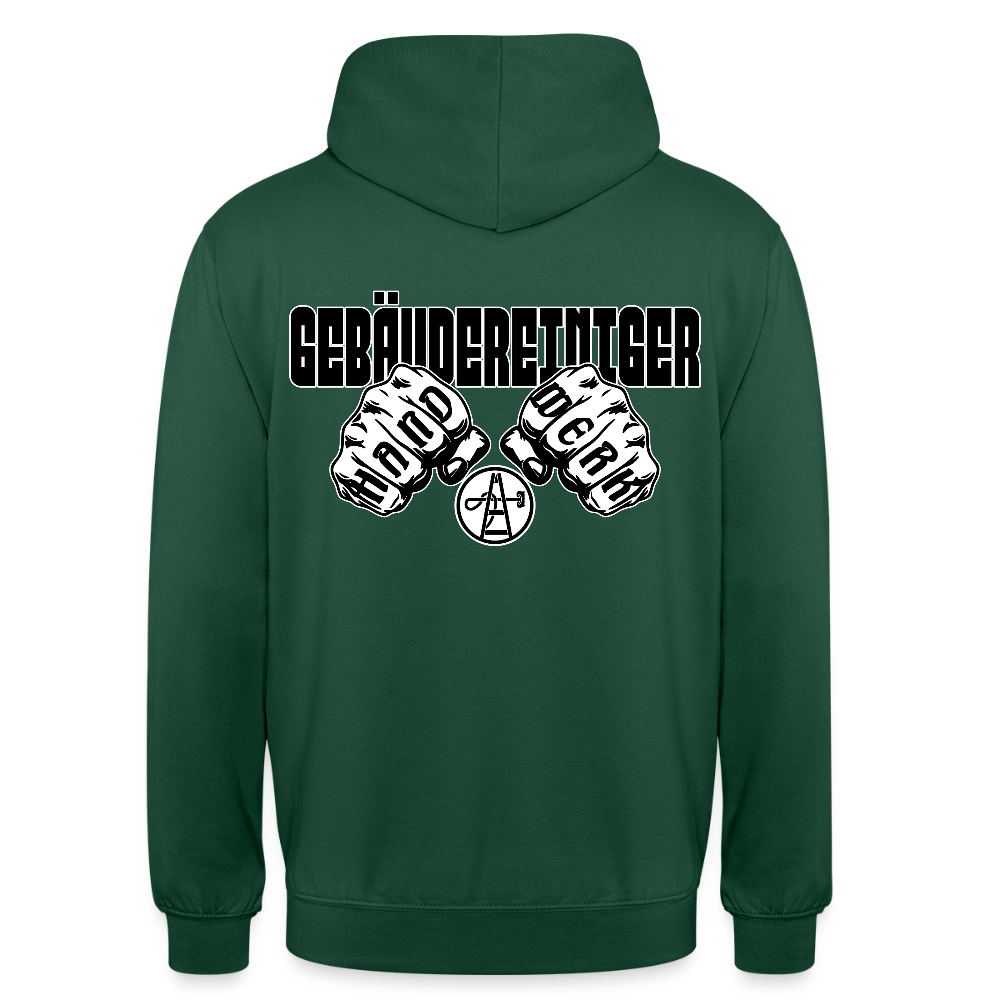 Unisex Hoodie "Gebäudereiniger" (beidseitig bedruckt) Flaschengrün Unisex Hoodie {{ color }}