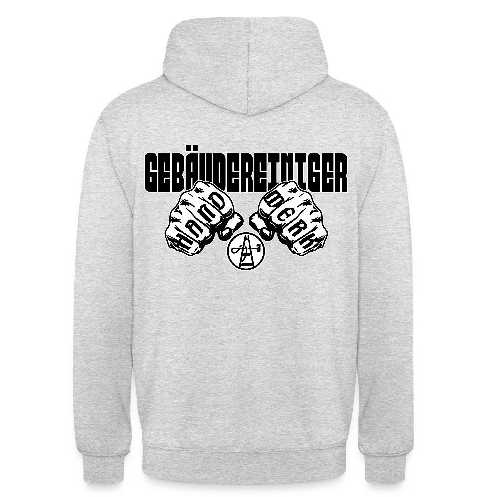 Unisex Hoodie "Gebäudereiniger" (beidseitig bedruckt) Hellgrau meliert Unisex Hoodie {{ color }}