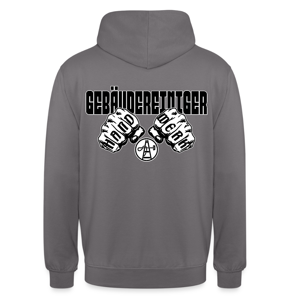 Unisex Hoodie "Gebäudereiniger" (beidseitig bedruckt) Mittelgrau Unisex Hoodie {{ color }}