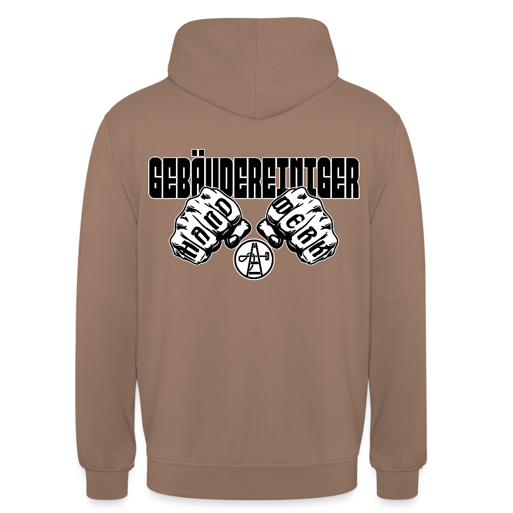 Unisex Hoodie "Gebäudereiniger" (beidseitig bedruckt) Mokka Unisex Hoodie {{ color }}