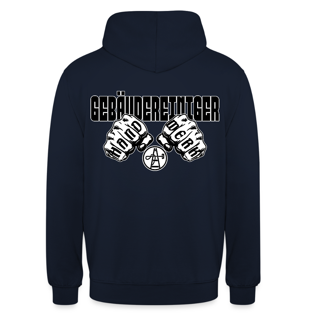 Unisex Hoodie "Gebäudereiniger" (beidseitig bedruckt) Navy Unisex Hoodie {{ color }}