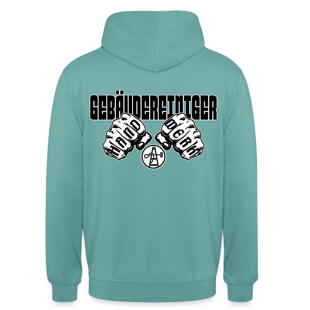 Unisex Hoodie "Gebäudereiniger" (beidseitig bedruckt) Pastelltürkis Unisex Hoodie {{ color }}