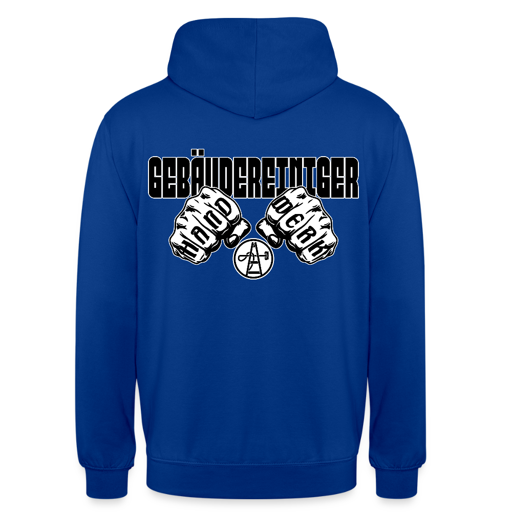 Unisex Hoodie "Gebäudereiniger" (beidseitig bedruckt) Royalblau Unisex Hoodie {{ color }}