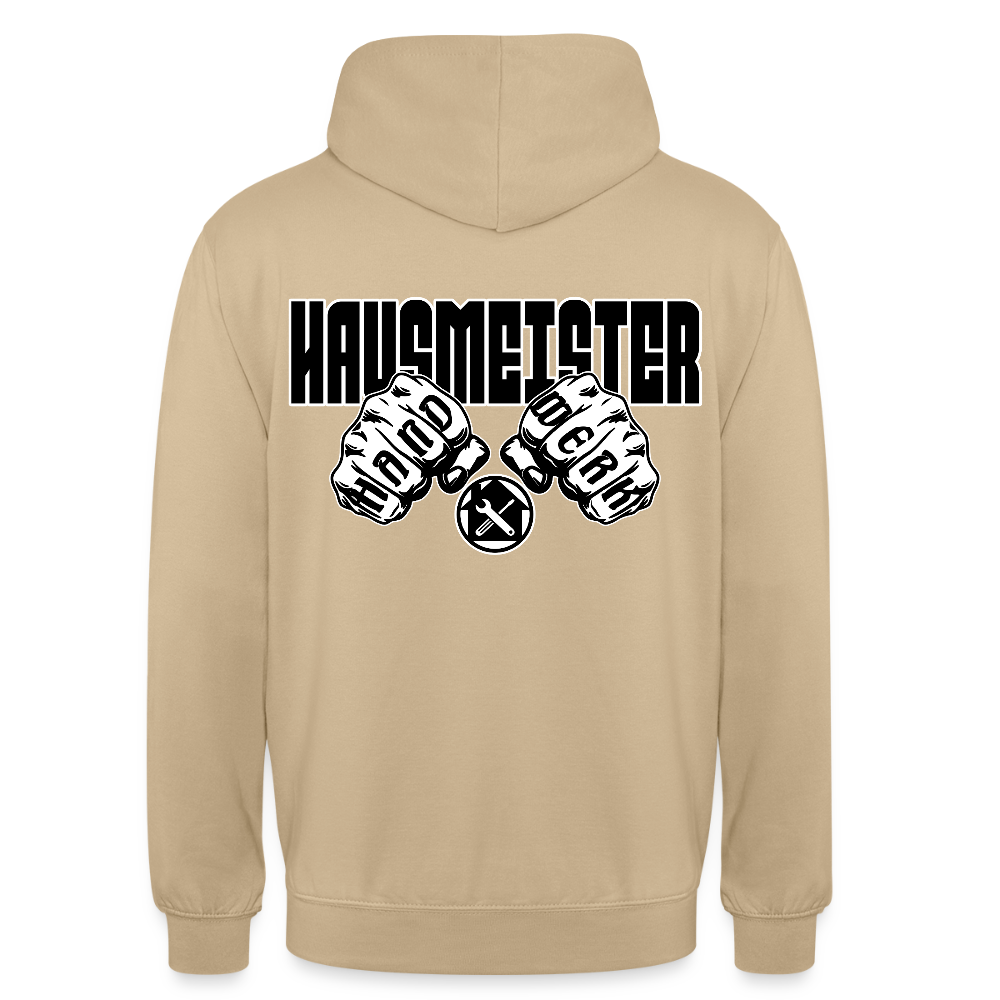 Unisex Hoodie "Hausmeister" (beidseitig bedruckt) Beige Unisex Hoodie {{ color }}