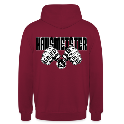 Unisex Hoodie "Hausmeister" (beidseitig bedruckt) Bordeaux Unisex Hoodie {{ color }}