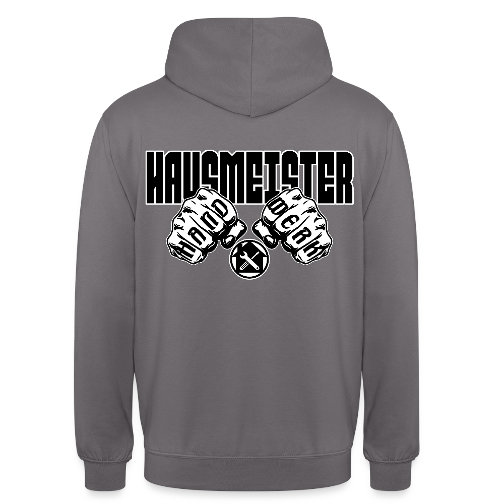 Unisex Hoodie "Hausmeister" (beidseitig bedruckt) Mittelgrau Unisex Hoodie {{ color }}
