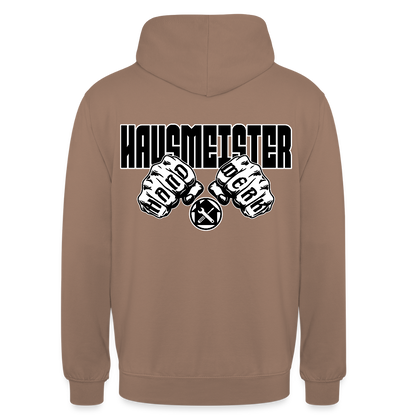 Unisex Hoodie "Hausmeister" (beidseitig bedruckt) Mokka Unisex Hoodie {{ color }}