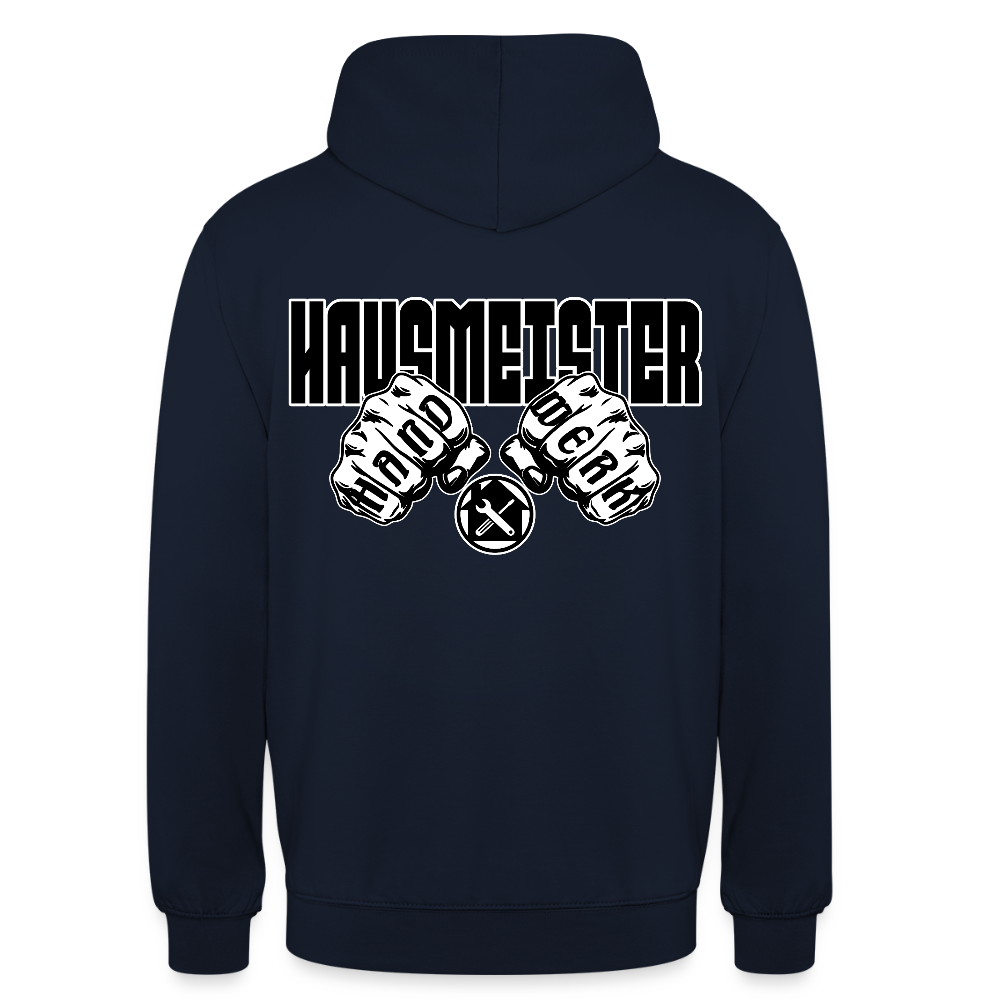 Unisex Hoodie "Hausmeister" (beidseitig bedruckt) Navy Unisex Hoodie {{ color }}