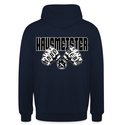 Unisex Hoodie "Hausmeister" (beidseitig bedruckt) Navy Unisex Hoodie {{ color }}
