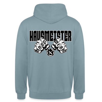 Unisex Hoodie "Hausmeister" (beidseitig bedruckt) Nebelblau Unisex Hoodie {{ color }}