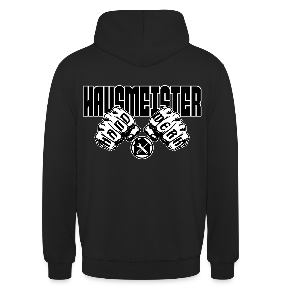 Unisex Hoodie "Hausmeister" (beidseitig bedruckt) Schwarz Unisex Hoodie {{ color }}