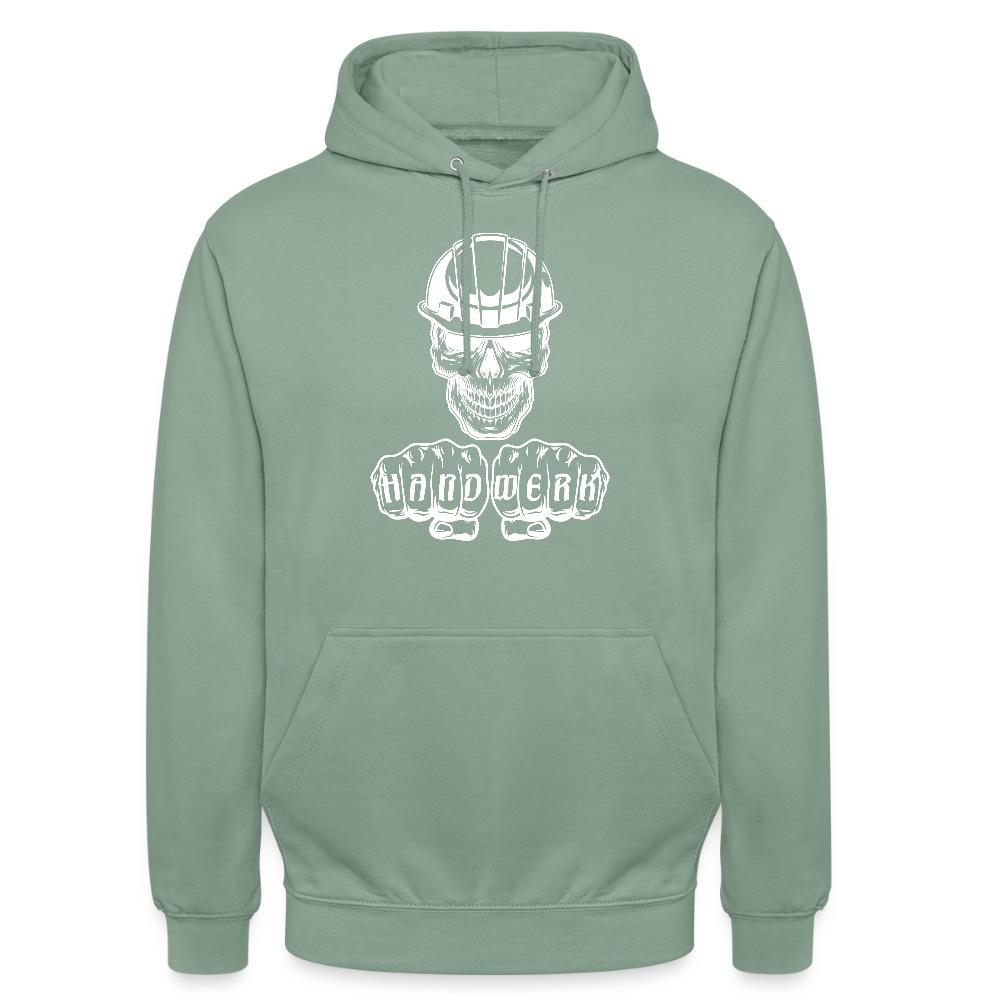 Unisex Hoodie "Skull-Helm-Handwerk" Graugrün Unisex Hoodie {{ color }}