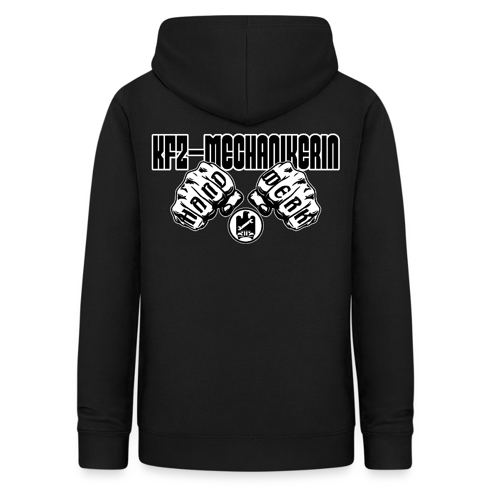 Frauen Hoodie "KFZ-Mechanikerin" (beidseitig beruckt) Schwarz Frauen Hoodie {{ color }}