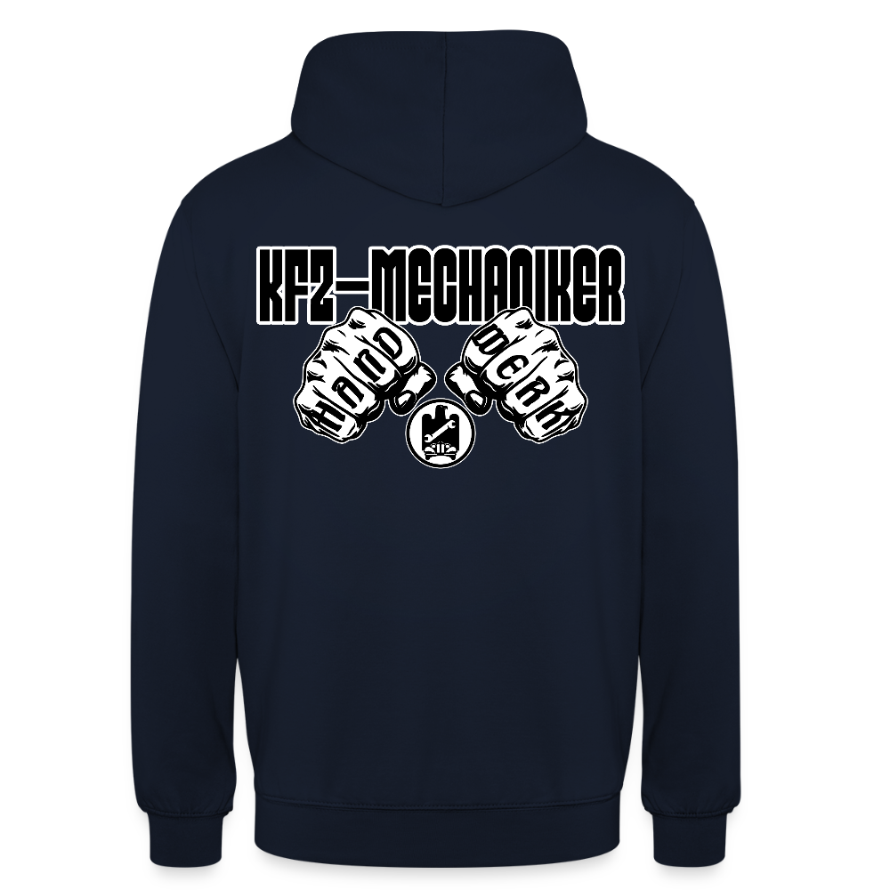 Unisex Hoodie "Mechaniker" (beidseitig bedruckt) Navy Unisex Hoodie {{ color }}