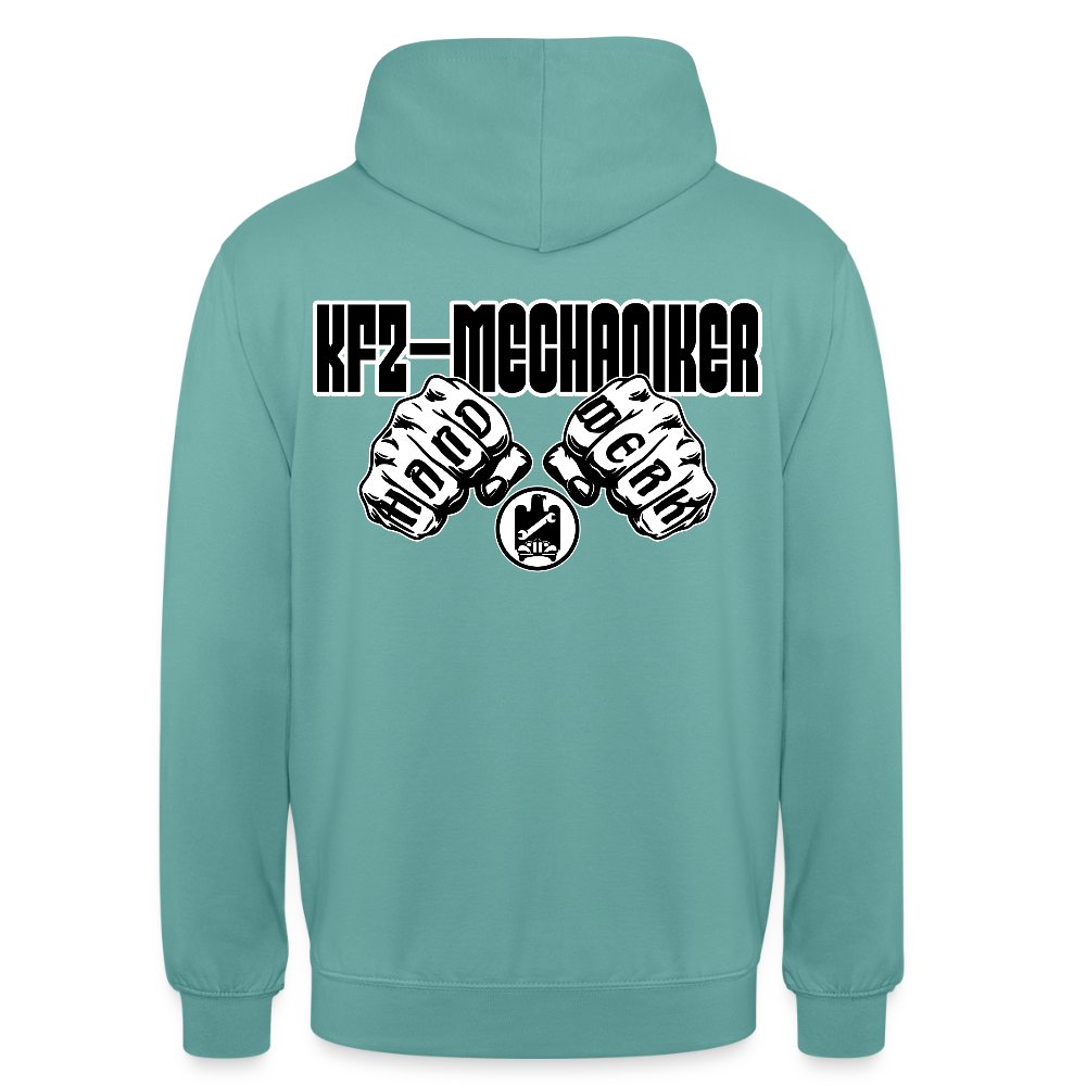 Unisex Hoodie "Mechaniker" (beidseitig bedruckt) Pastelltürkis Unisex Hoodie {{ color }}