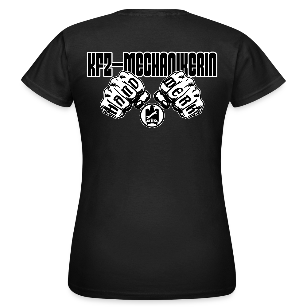 Frauen T-Shirt "KFZ-Mechanikerin" (beidseitig bedruckt) Schwarz Frauen T-Shirt {{ color }}