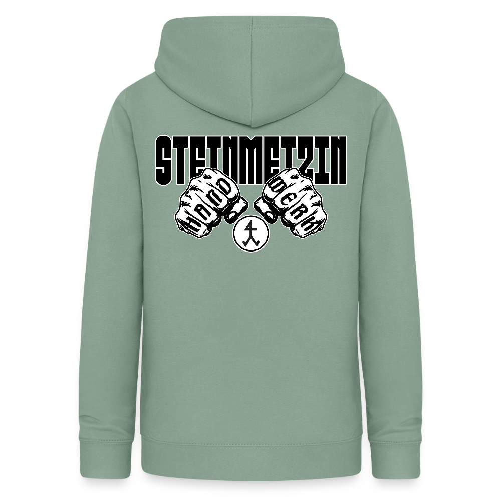 Frauen Hoodie "Steinmetzin" (beidseitig beruckt) Graugrün Frauen Hoodie {{ color }}