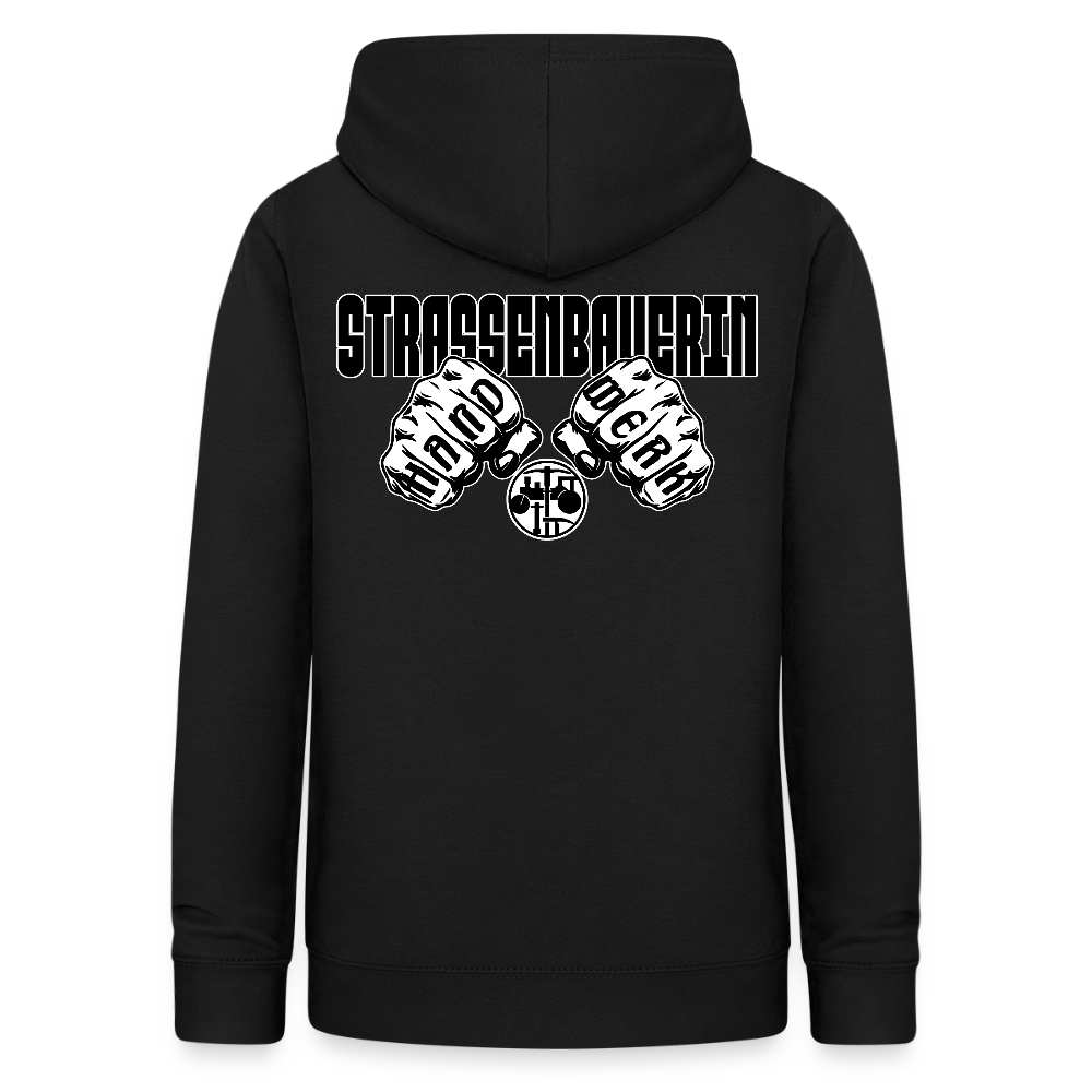 Frauen Hoodie "Strassenbauerin" (beidseitig beruckt) Schwarz Frauen Hoodie {{ color }}