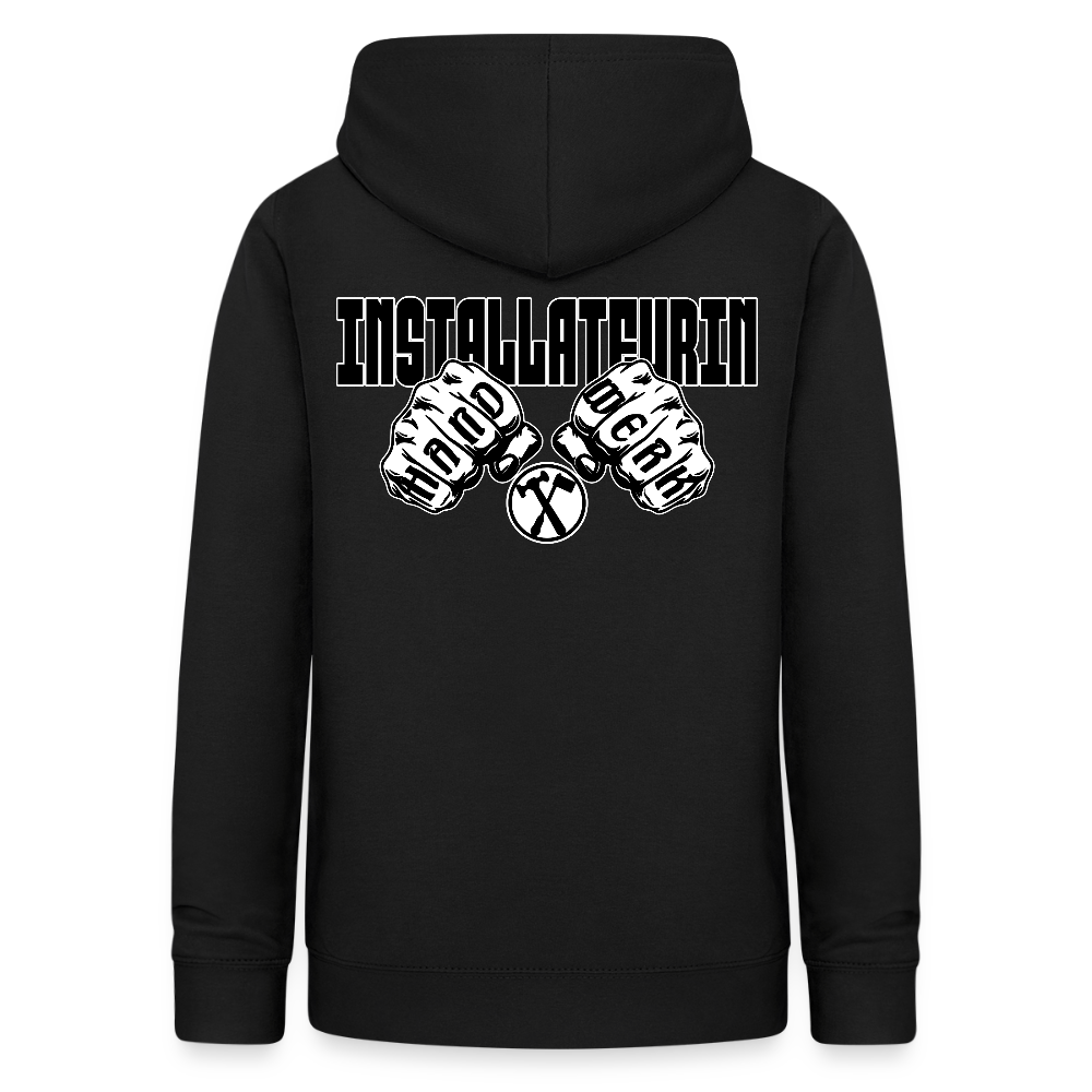 Frauen Hoodie "Installateurin" (beidseitig beruckt) Schwarz Frauen Hoodie {{ color }}