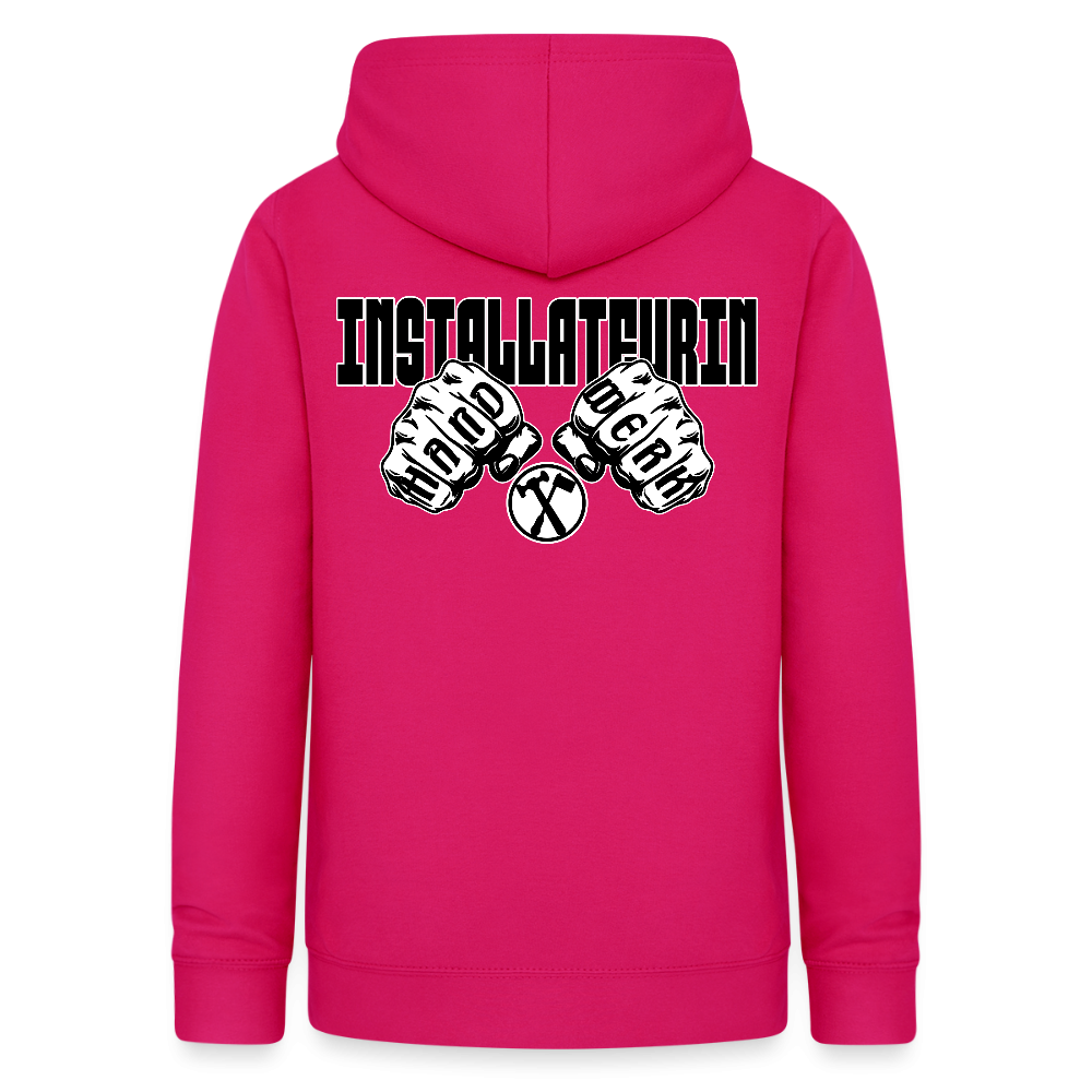 Frauen Hoodie "Installateurin" (beidseitig beruckt) dunkles Pink Frauen Hoodie {{ color }}