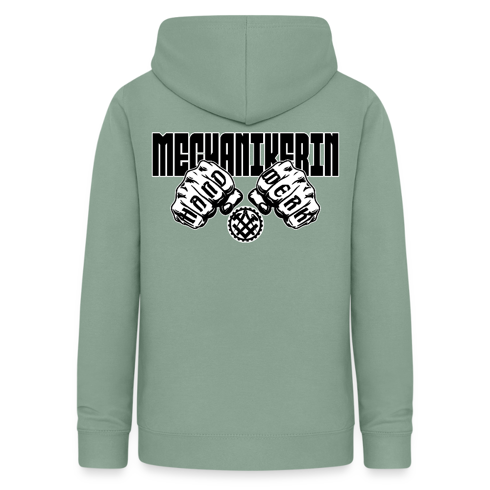 Frauen Hoodie "Mechanikerin" (beidseitig beruckt) Graugrün Frauen Hoodie {{ color }}