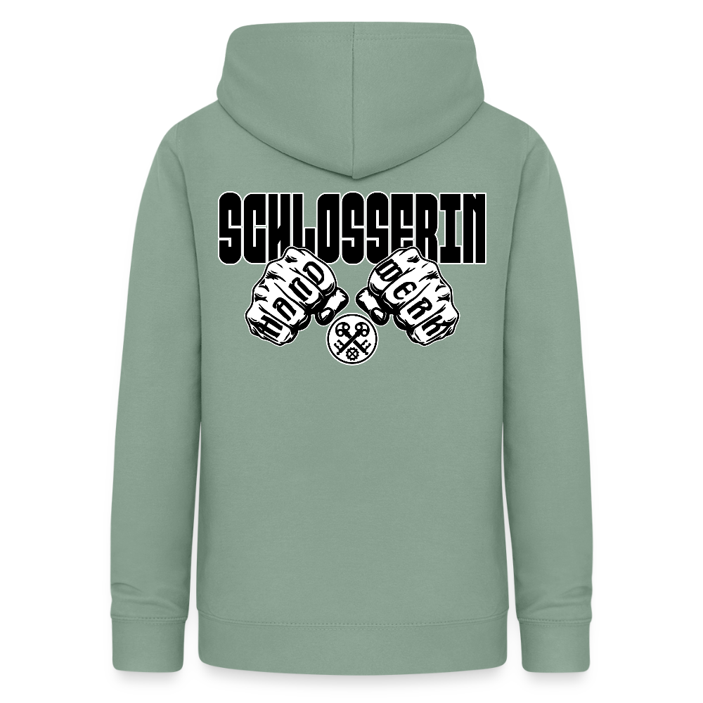 Frauen Hoodie "Schlosserin" (beidseitig beruckt) Graugrün Frauen Hoodie {{ color }}