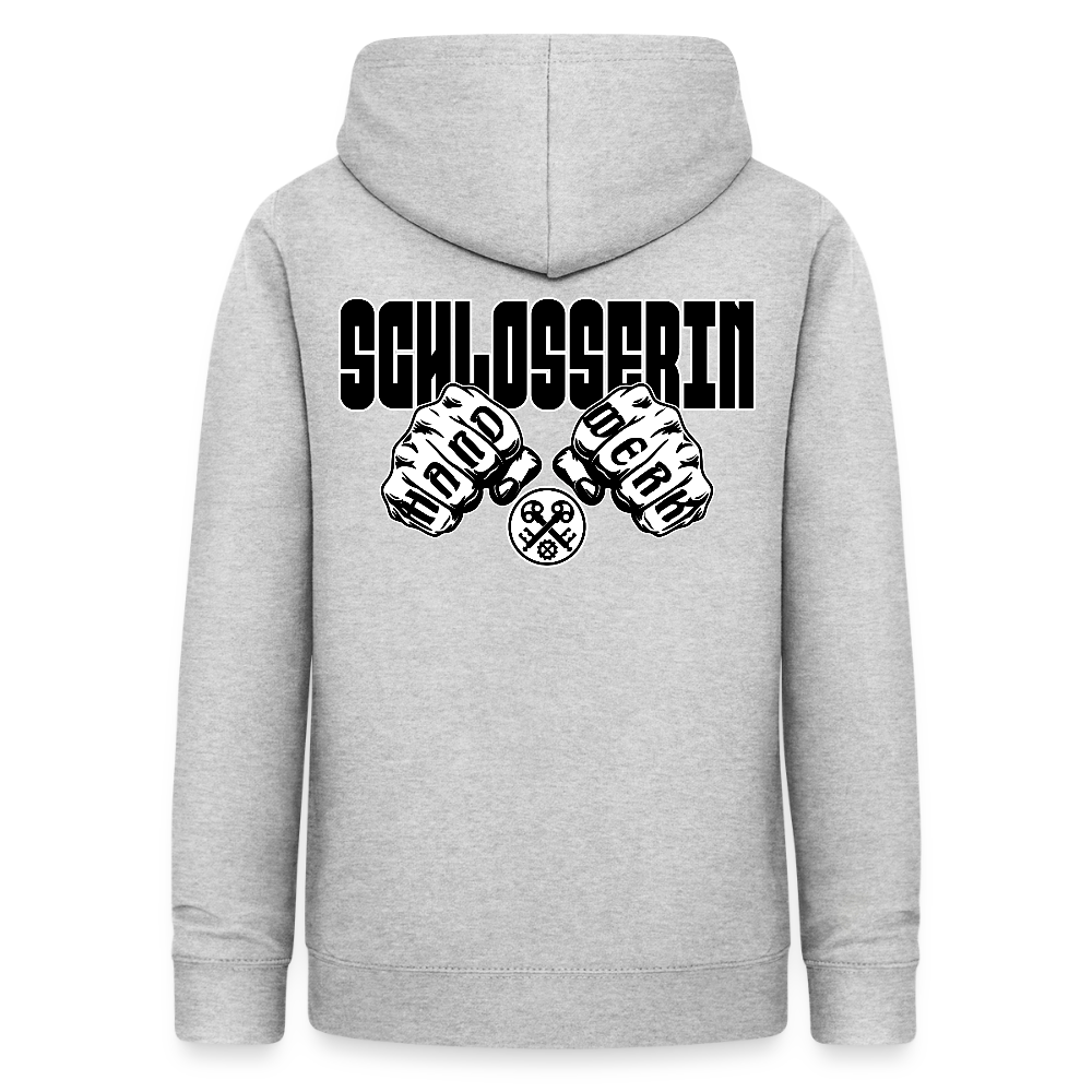 Frauen Hoodie "Schlosserin" (beidseitig beruckt) Hellgrau meliert Frauen Hoodie {{ color }}