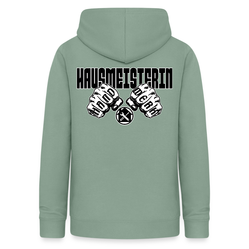Frauen Hoodie "Hausmeisterin" (beidseitig beruckt) Graugrün Frauen Hoodie {{ color }}