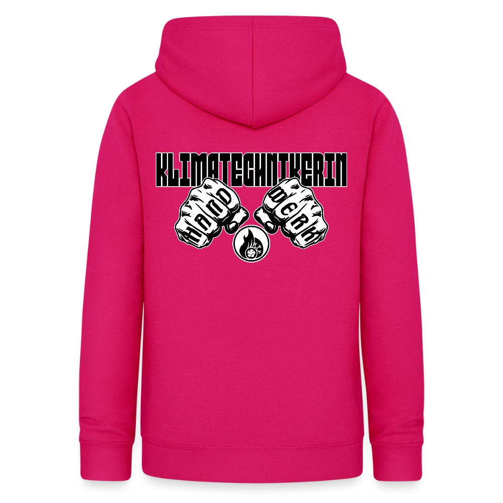 Frauen Hoodie "Klimatechnikerin" (beidseitig beruckt) dunkles Pink Frauen Hoodie {{ color }}